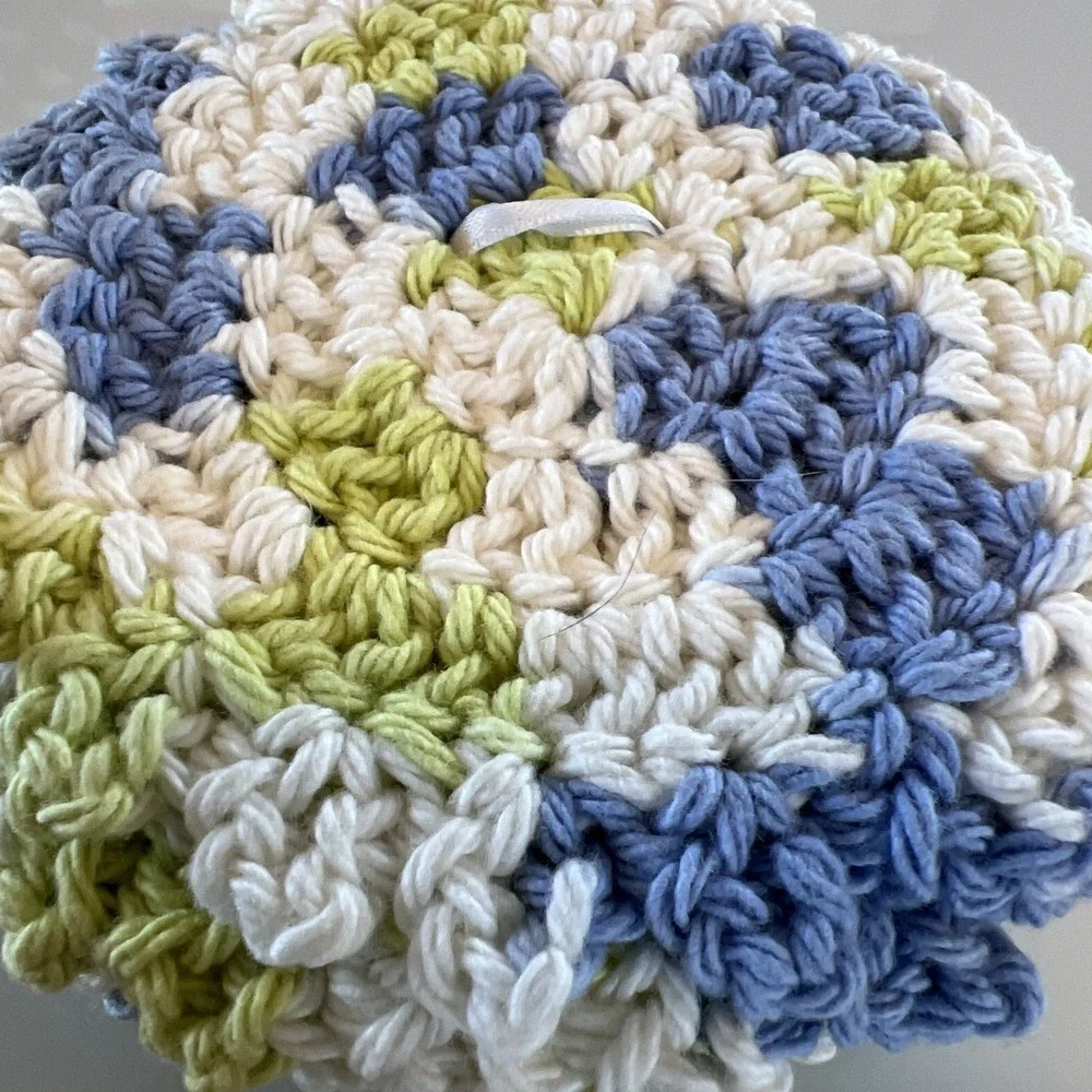 Handmade Crochet Coasters Set of 4 Blue‎ Green White Cottagecore New 5 Inches